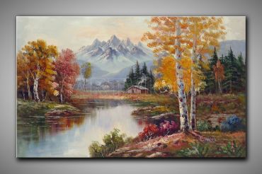 kraftvolle Landschaft Bild mit Fluss, Bergen und Wald