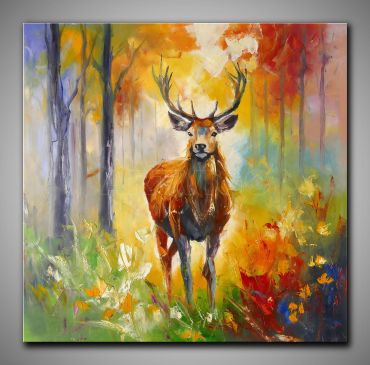 Leinwandbild Hirsch mit seinem Geweih, modern gemalt