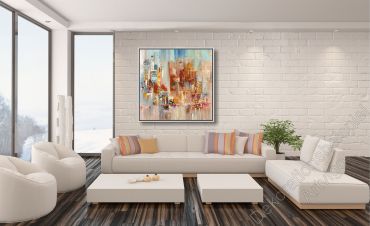 Preview: Wohnung mit einem abstrakten, unaufgeregten Wandbild Skyline im Bilderrahmen