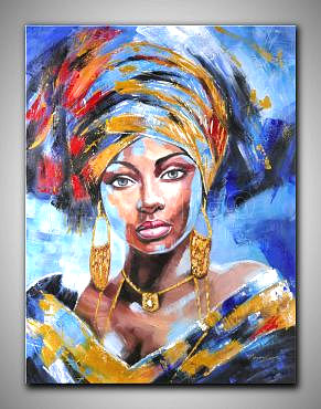 Portrait afrikanische Frau in fröhlichen Farben gespachtelt