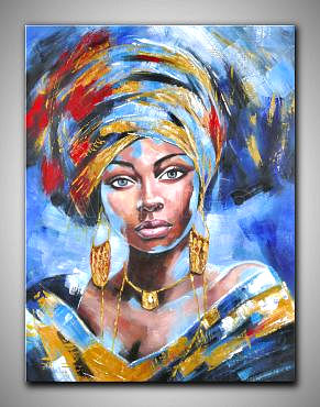 Portrait afrikanische Frau in fröhlichen Farben gespachtelt