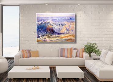 Preview: Sitzecke mit Vinylfussboden. Als Dekoration ein Strandgemälde. Meer im Bilderrahmen.