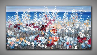 Großformatiges Ölgemälde farbenfrohes Blütenmeer 150x75 cm mit viel Struktur gemalt