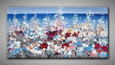 Großformatiges Ölgemälde farbenfrohes Blütenmeer 150x75 cm mit viel Struktur gemalt