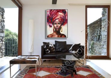 Preview: Stylishes Wohnzimmer. Zur Dekoration hängt ein farbenfrohes Portrait
