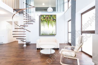 Preview: Treppenhaus mit einem fröhlichen Wandbild mit Blumen im Schattenfugen Rahmen