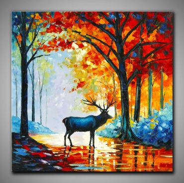 Leinwandbild Hirsch mit seinem Geweih, modern gemalt