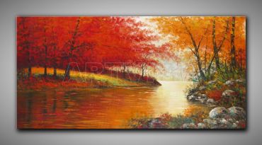kraftvolle Landschaft Bild mit Fluss, Herbst Bäumen