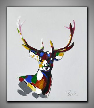 Hirsch lustig und bunt gemalt. Kleines Kunstwerk