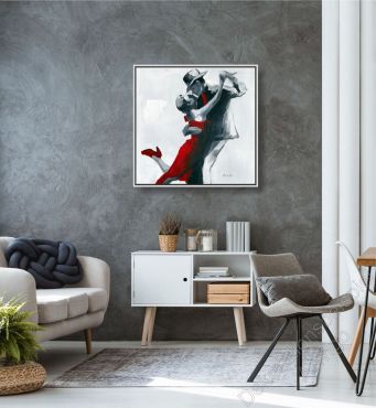 Preview: Dekoration Wohnung. Dunkle Wand mit einem echten Bild tanzendem Paar