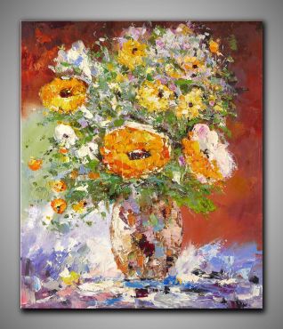 Blumenstrauß in einer Blumenvase, Gemälde 50x60cm