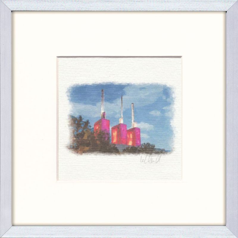 Kraftwerk in Hannover Linden Aquarell Alu-Rahmen