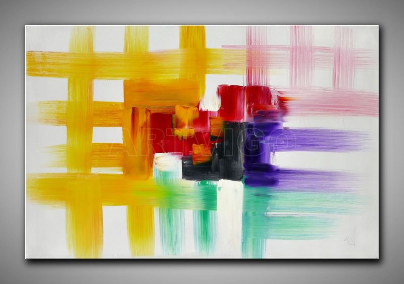 Abstraktes strukturiertes Gemälde in Rot, Gelb Blau und den sich ergebenden Mischfarben