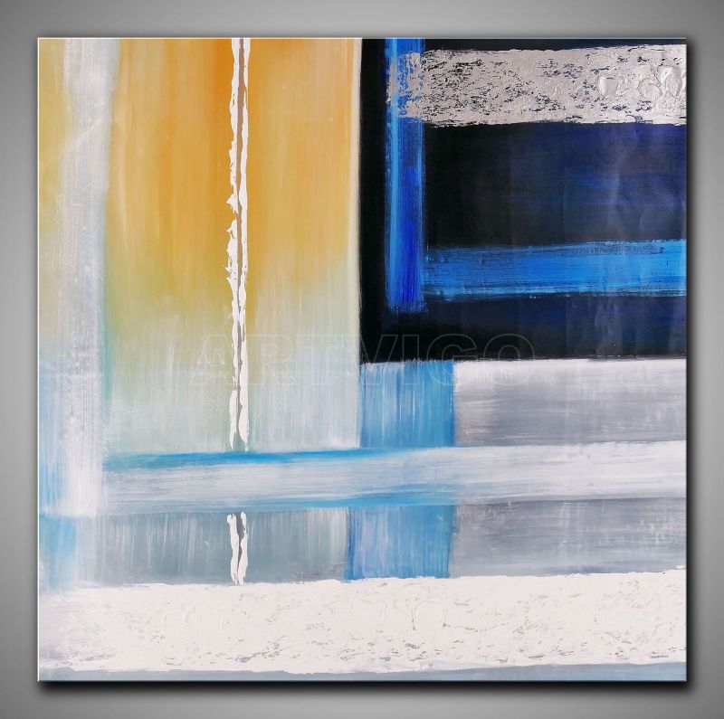 Ruhiges abstraktes Gemälde in kühlen Farben, vorwiegend Blau