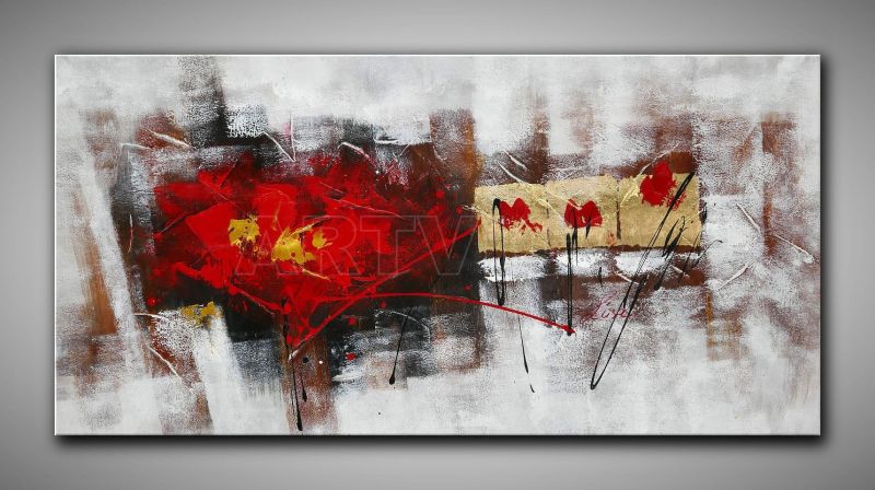 Abstrakter Mohn in warmen Farben. Grau und Rot mit Blattgold