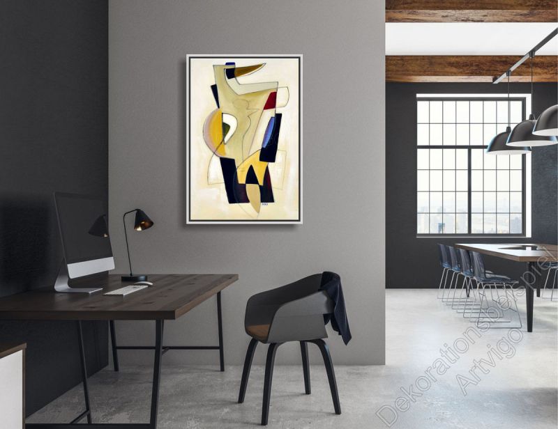 Loft mit dunkler Wand. Als Dekoration ein Bild im Schattenfugenrahmen