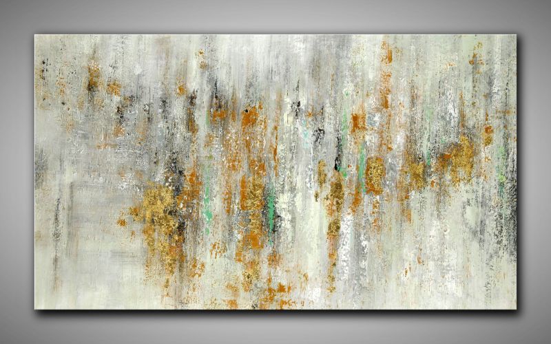 Abstraktes, helles, graues Gemälde in kühlen und warmen Farben. XXL