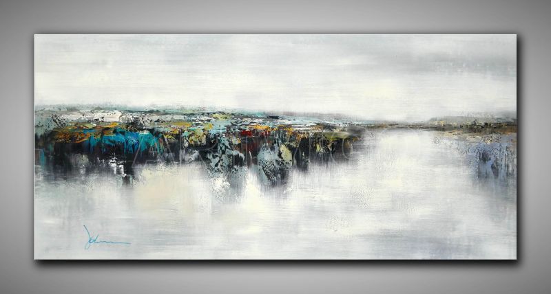 Abstraktes, helles Gemälde in kühlen Farben. Panorama