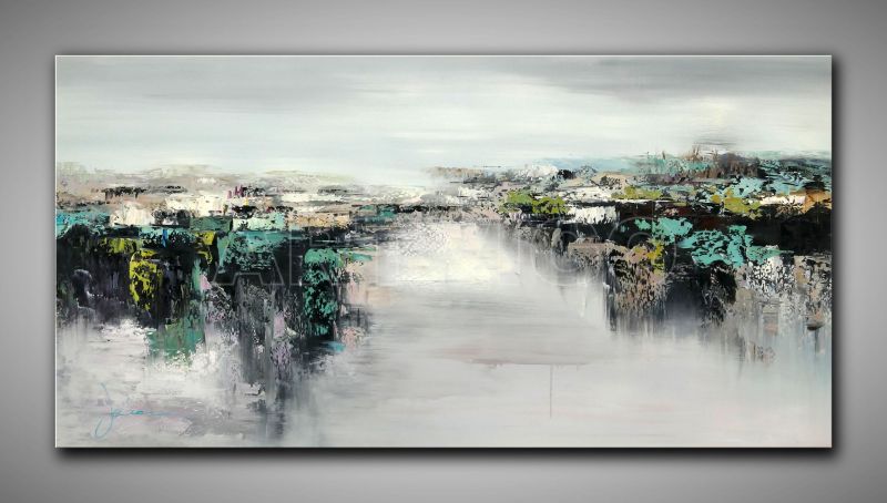 Abstraktes, helles Gemälde in kühlen Farben. Panorama