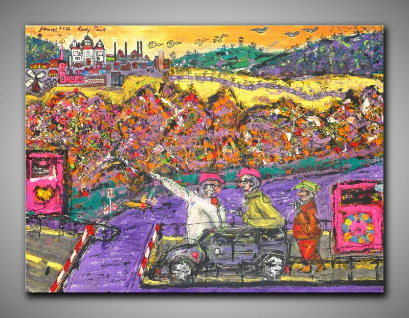 Reisende in fröhlichen Farben gespachtelt