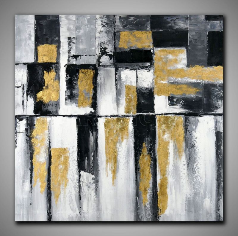 Abstraktes Ölgemälde einer Grafischen Skyline und Spiegelung im See