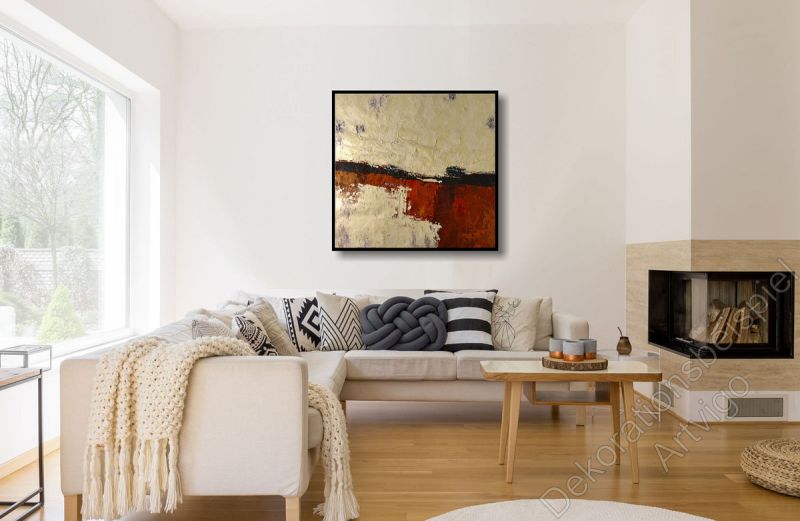 Wohnung mit einem abstrakten, unaufgeregten Wandbild im Schattenfugenrahmen