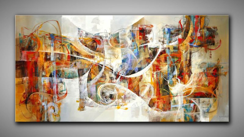 Kraftvolles, abstraktes Bild. Ein Feuerwerk aus Farbe, Bewegung und Emotion – moderne abstrakte Kunst aus Peru.