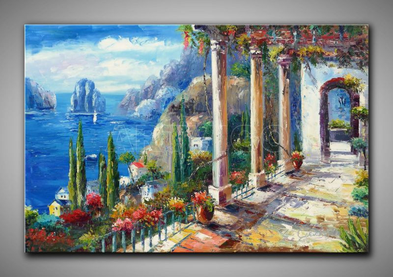 Echtes, künstlerisches Ölgemälde Mediterrane Landschaft