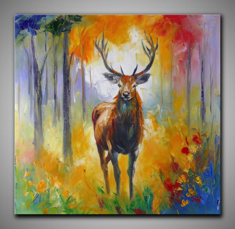 Leinwandbild Hirsch mit seinem Geweih, modern gemalt