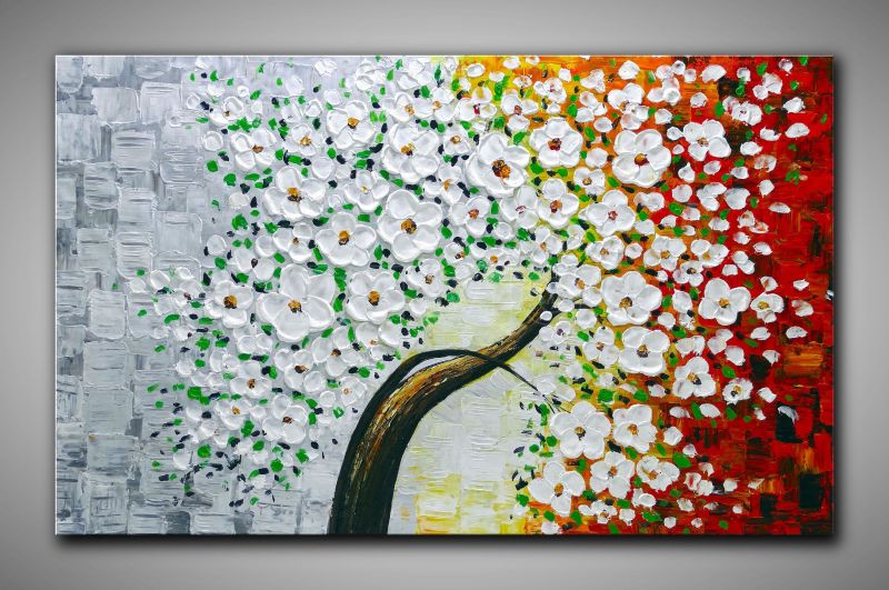 Leinwandbild Kirschblüte, modern gemalt