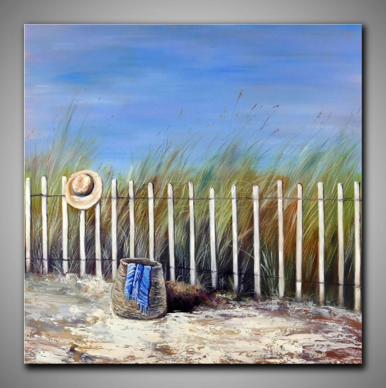 Helles, abstraktes Strandbild mit  Gold kaufen. In hellen und kühlen Fraben gemalt.