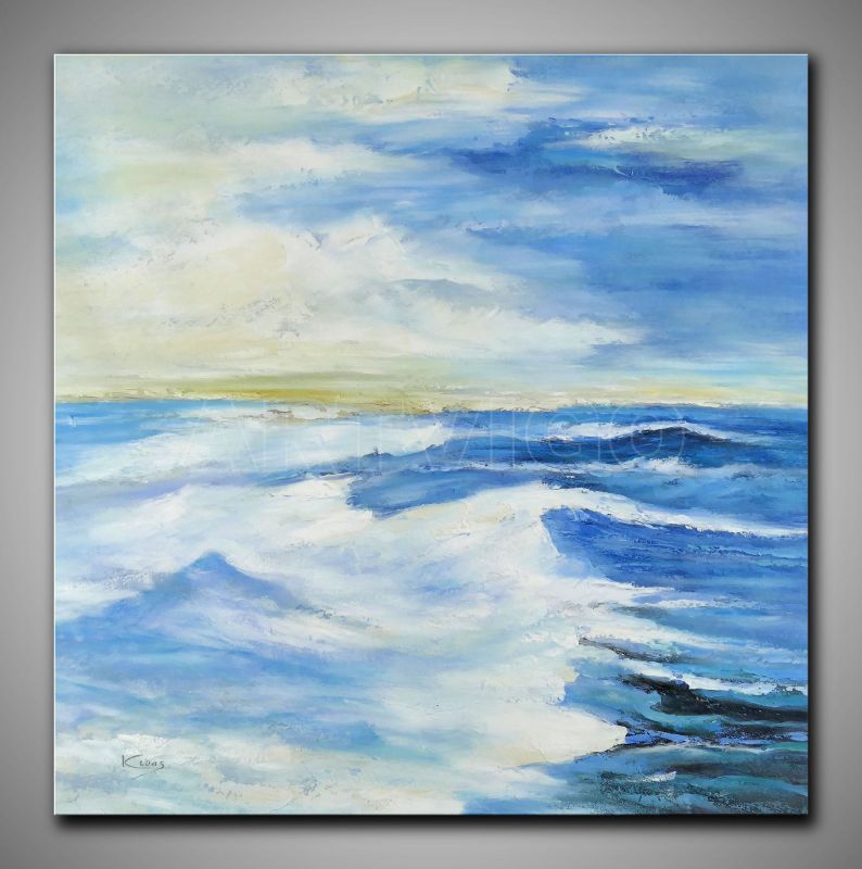 Helles, abstraktes Strandbild mit  Gold kaufen. In hellen und kühlen Fraben gemalt.