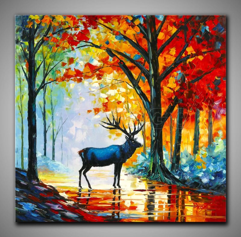 Leinwandbild Hirsch mit seinem Geweih, modern gemalt