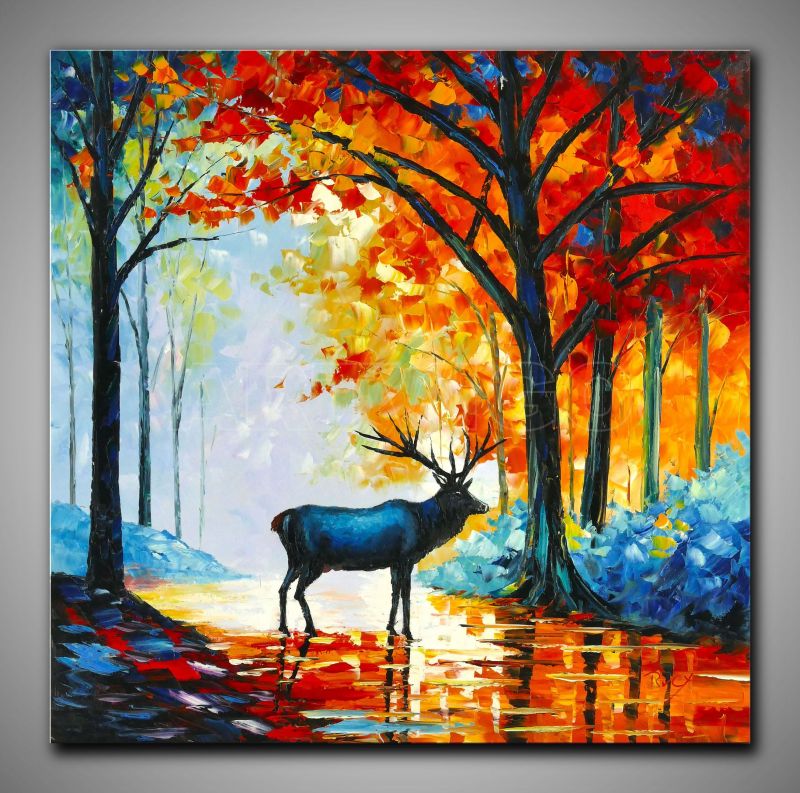 Leinwandbild Hirsch mit seinem Geweih, modern gemalt