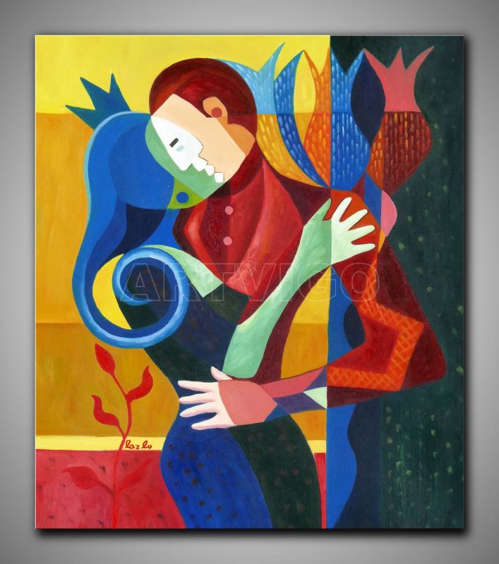 Küssendes Paar gemalt. Kleines Kunstwerk