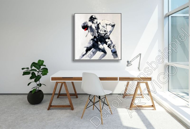 Dekoration Wohnung. Dunkle Wand mit einem echten Bild tanzendem Paar
