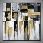 Abstraktes Ölgemälde einer Grafischen Skyline und Spiegelung im See