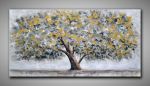 Großformatiges Ölgemälde majestätischer Baum 150x75 cm mit goldenen Blättern silbernem Nebel und türkisfarbenen Akzenten