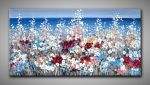 Großformatiges Ölgemälde farbenfrohes Blütenmeer 150x75 cm mit viel Struktur gemalt